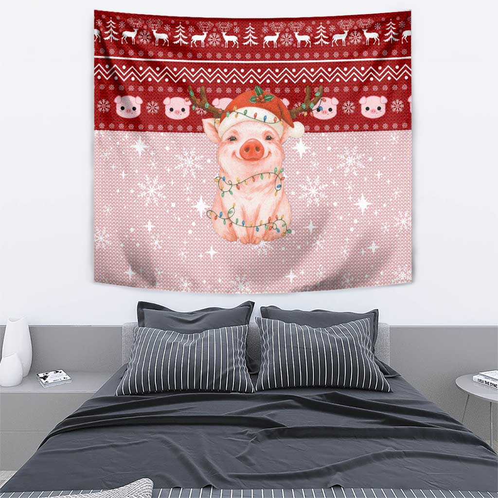 Lovely Pig Merry Christmas Tapestry Xmas Holiday Patterns - Wonder Print Shop