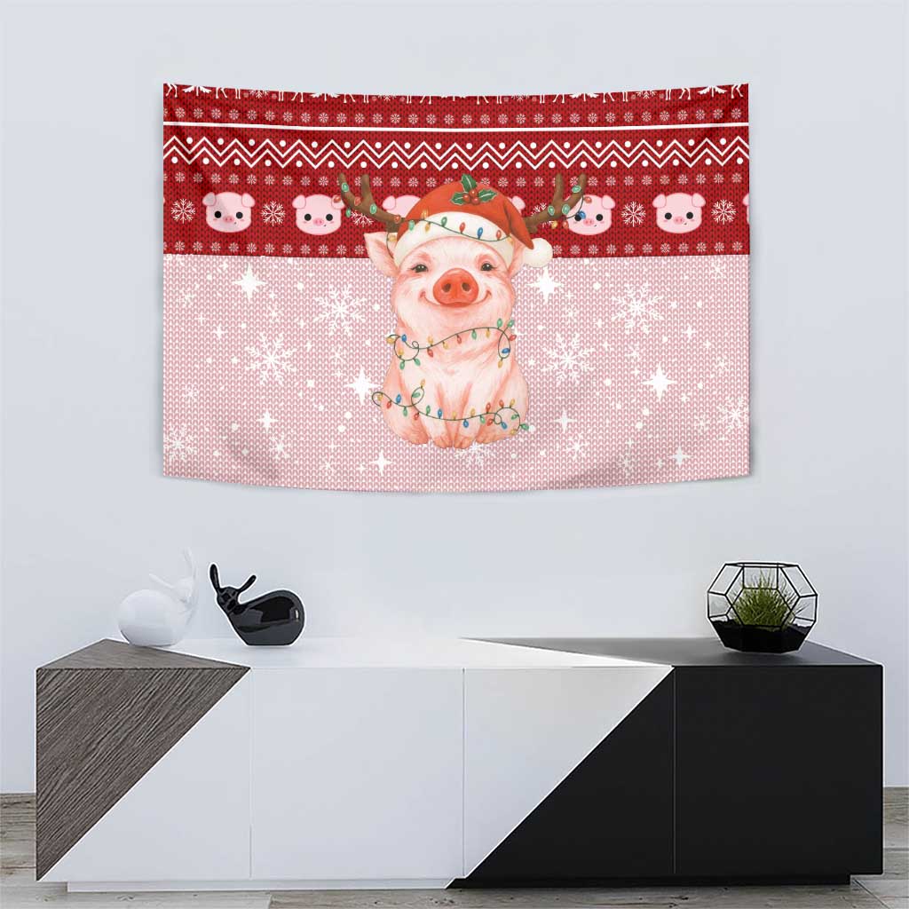 Lovely Pig Merry Christmas Tapestry Xmas Holiday Patterns - Wonder Print Shop