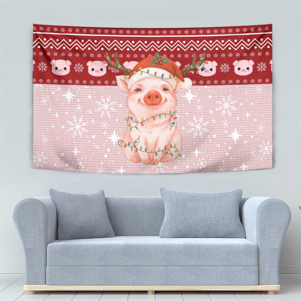 Lovely Pig Merry Christmas Tapestry Xmas Holiday Patterns - Wonder Print Shop