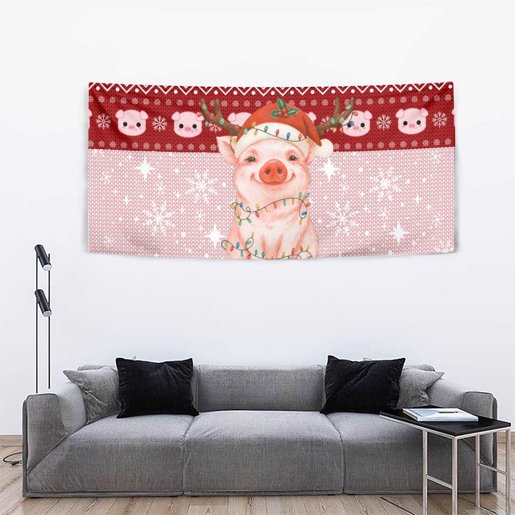 Lovely Pig Merry Christmas Tapestry Xmas Holiday Patterns - Wonder Print Shop
