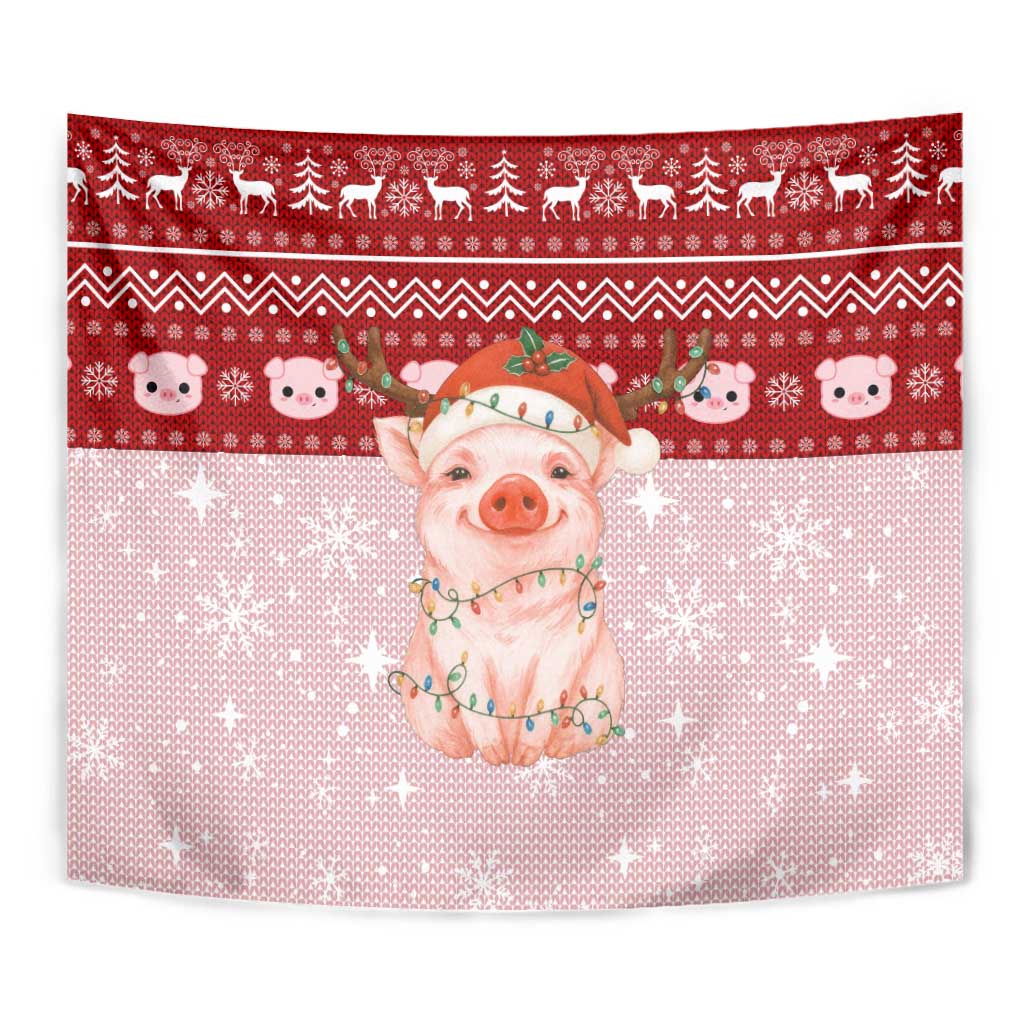 Lovely Pig Merry Christmas Tapestry Xmas Holiday Patterns - Wonder Print Shop