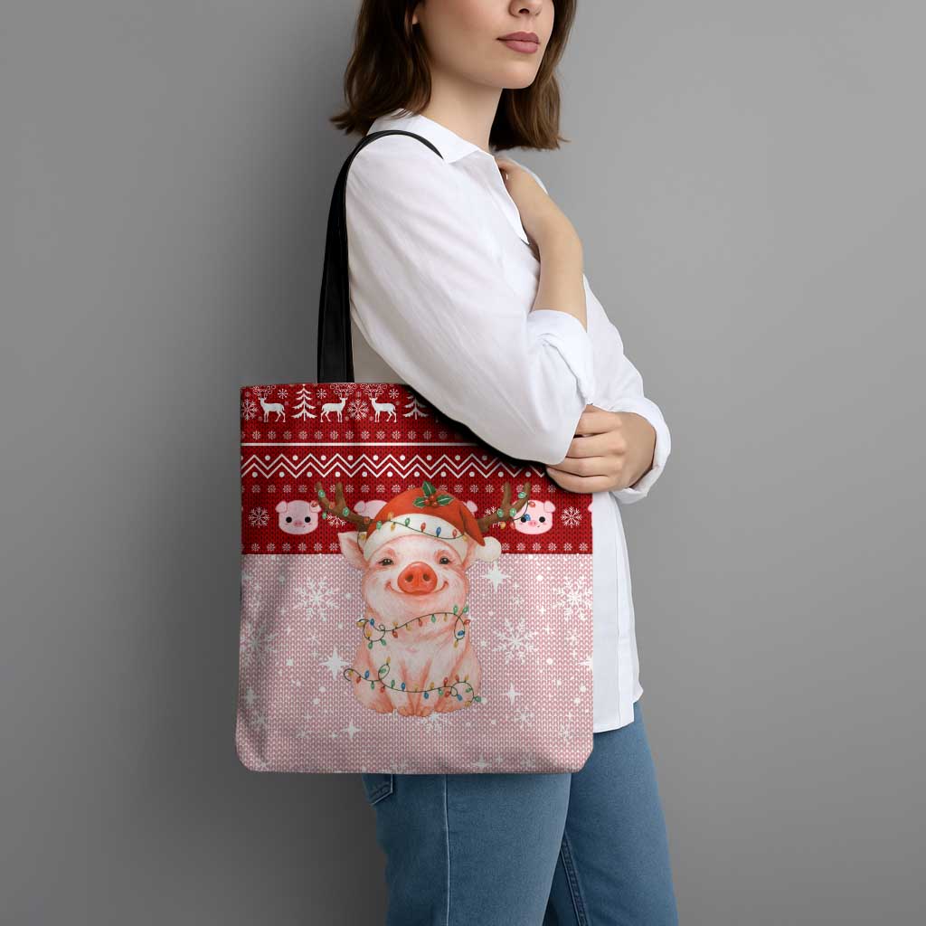 Lovely Pig Merry Christmas Tote Bag Xmas Holiday Patterns - Wonder Print Shop