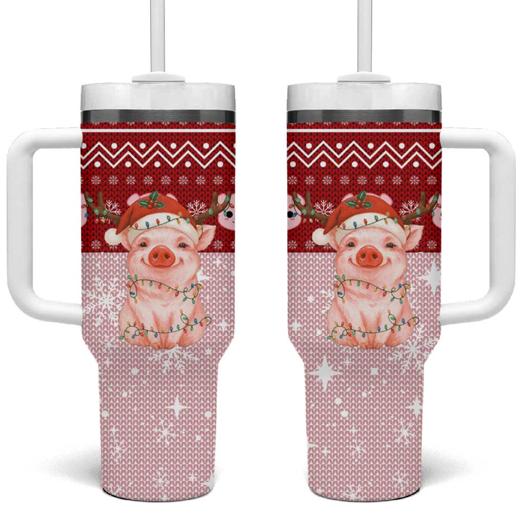 Lovely Pig Merry Christmas Tumbler With Handle Xmas Holiday Patterns - Wonder Print Shop