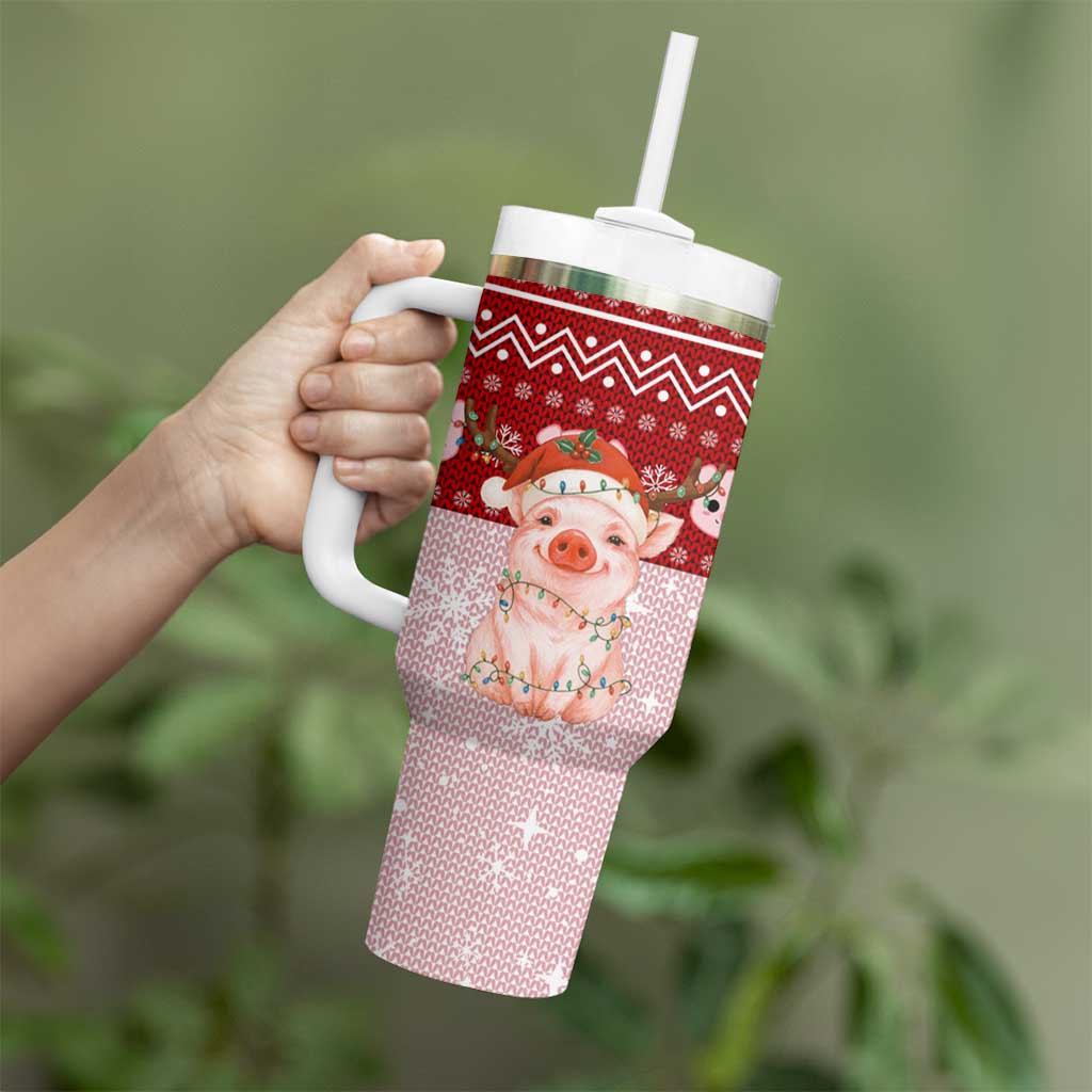 Lovely Pig Merry Christmas Tumbler With Handle Xmas Holiday Patterns - Wonder Print Shop