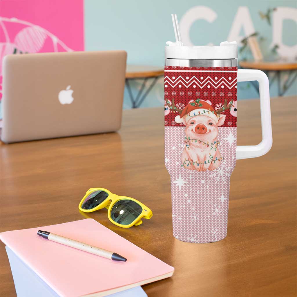 Lovely Pig Merry Christmas Tumbler With Handle Xmas Holiday Patterns - Wonder Print Shop