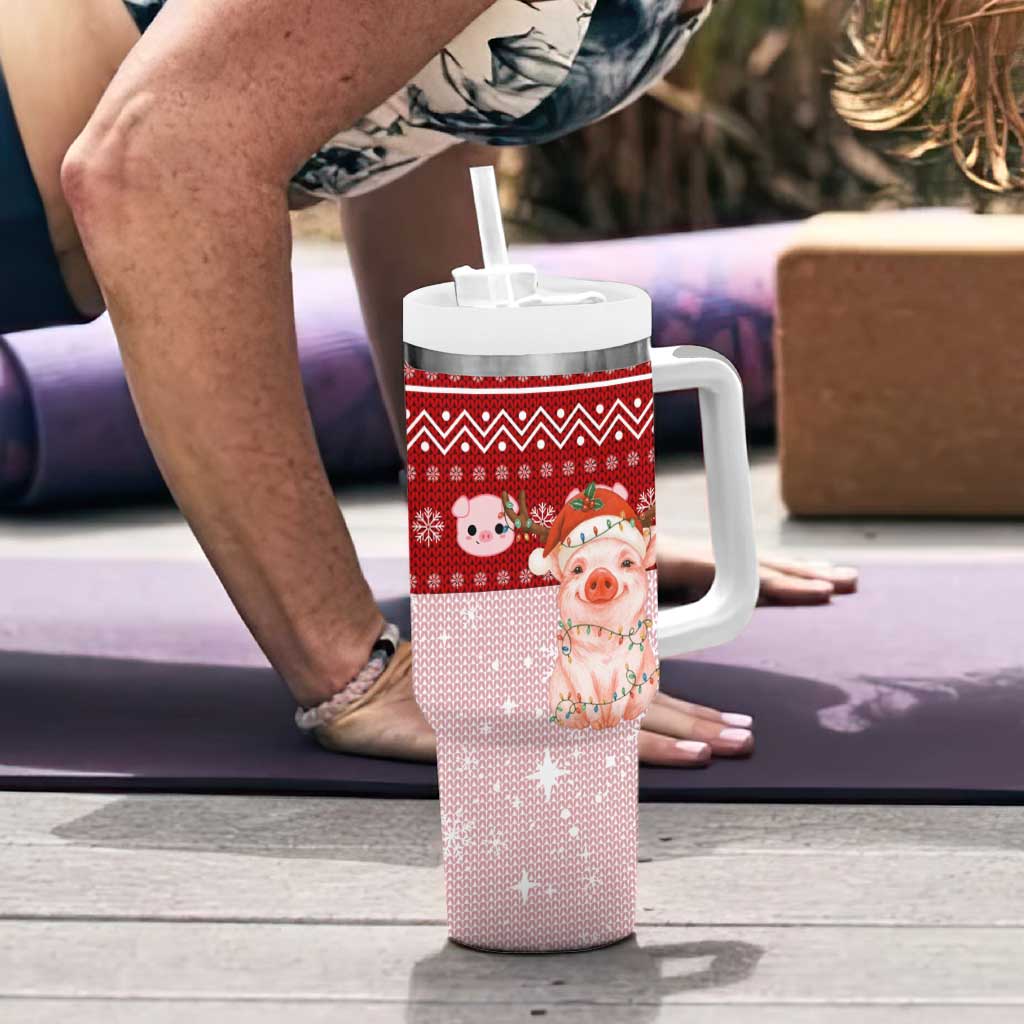 Lovely Pig Merry Christmas Tumbler With Handle Xmas Holiday Patterns - Wonder Print Shop