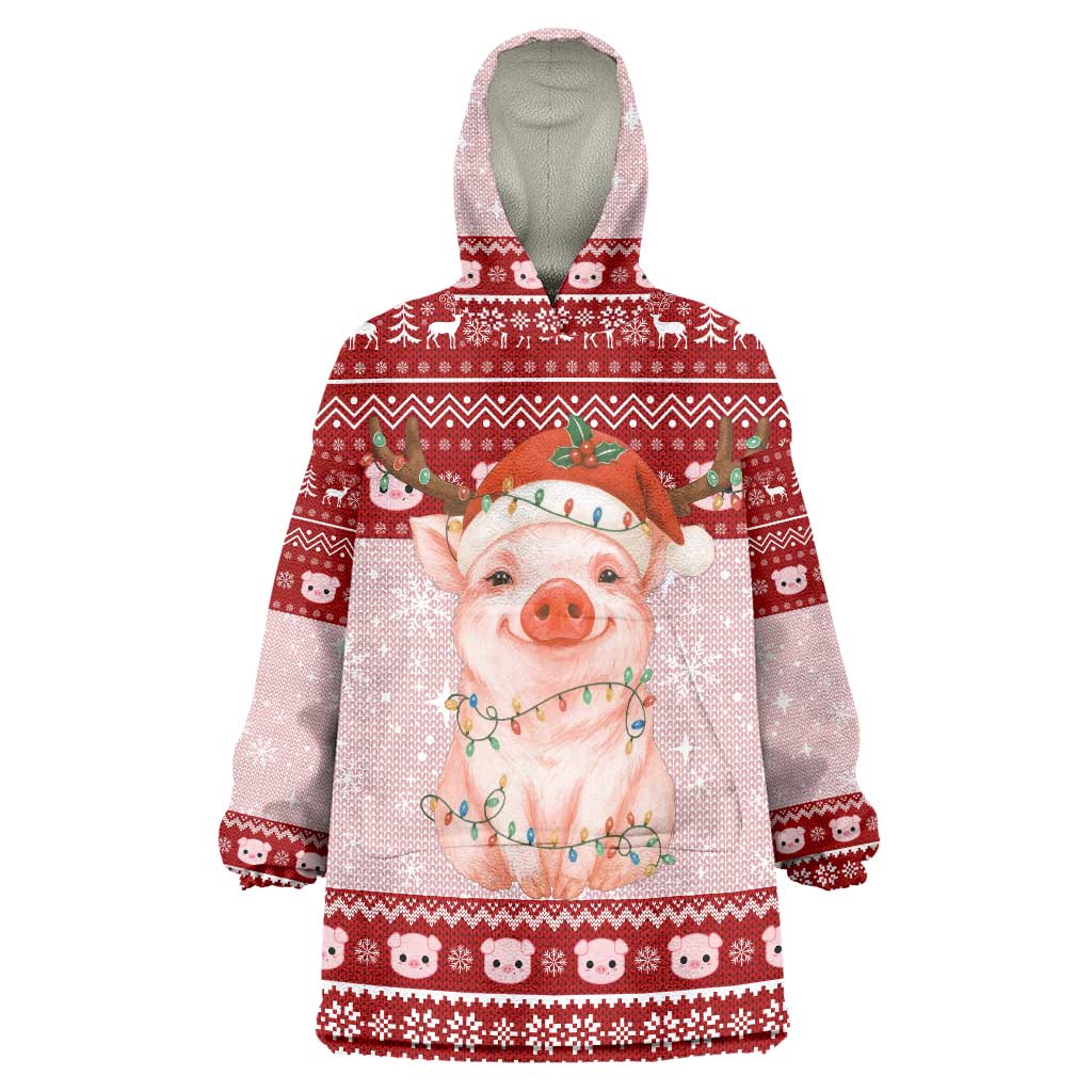 Lovely Pig Merry Christmas Wearable Blanket Hoodie Xmas Holiday Patterns - Wonder Print Shop