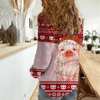 Lovely Pig Merry Christmas Women Casual Shirt Xmas Holiday Patterns - Wonder Print Shop