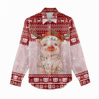 Lovely Pig Merry Christmas Women Casual Shirt Xmas Holiday Patterns - Wonder Print Shop