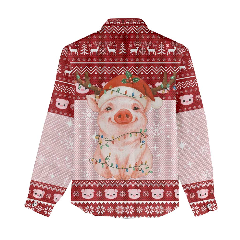 Lovely Pig Merry Christmas Women Casual Shirt Xmas Holiday Patterns - Wonder Print Shop