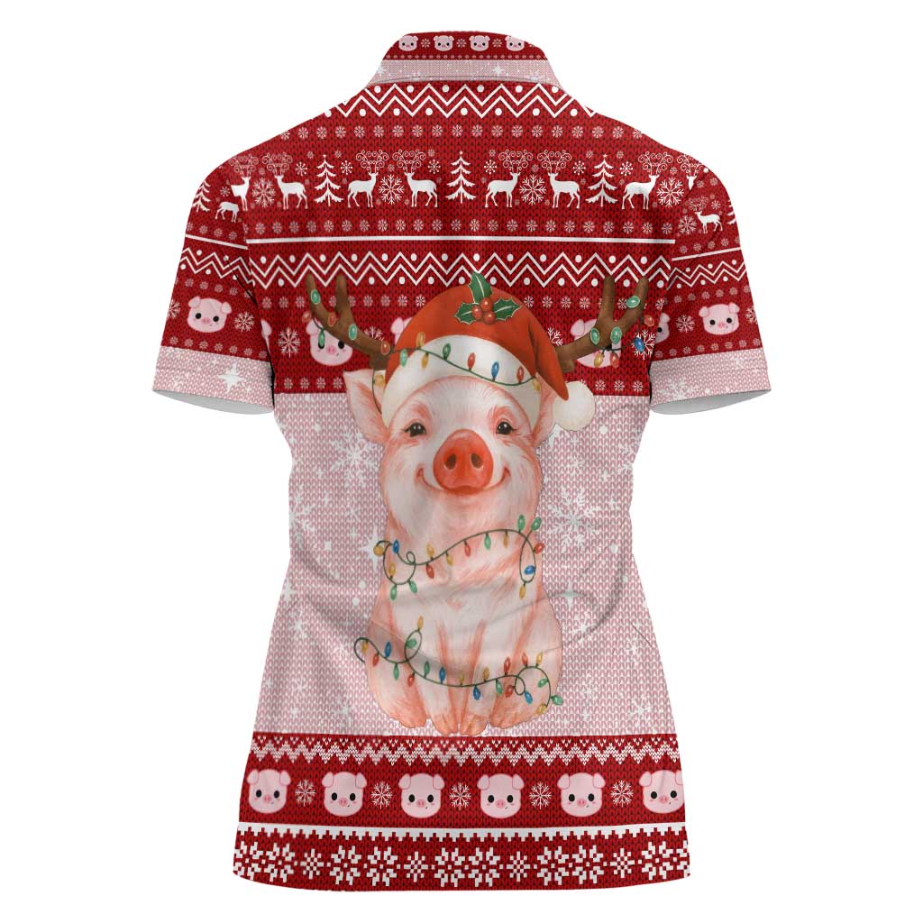 Lovely Pig Merry Christmas Women Polo Shirt Xmas Holiday Patterns - Wonder Print Shop