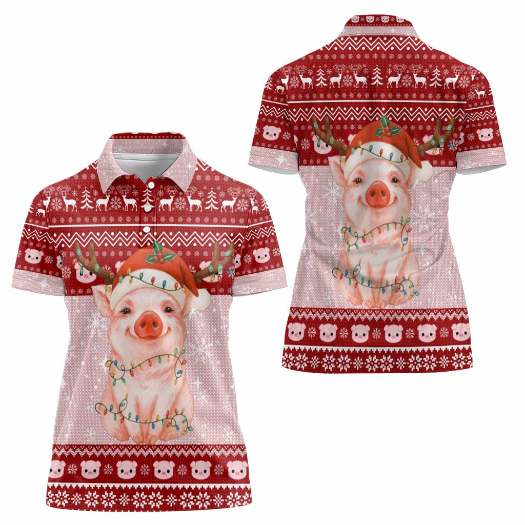 Lovely Pig Merry Christmas Women Polo Shirt Xmas Holiday Patterns - Wonder Print Shop