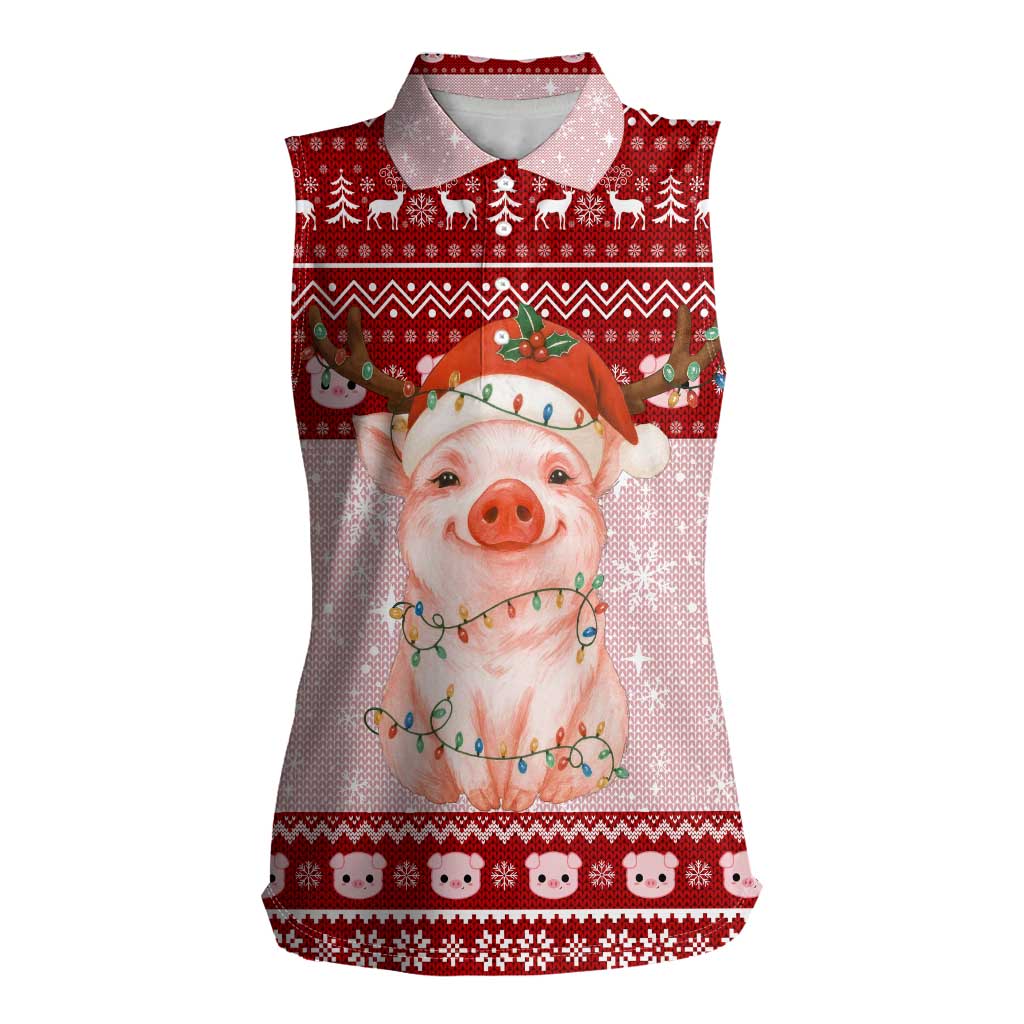 Lovely Pig Merry Christmas Women Sleeveless Polo Shirt Xmas Holiday Patterns - Wonder Print Shop
