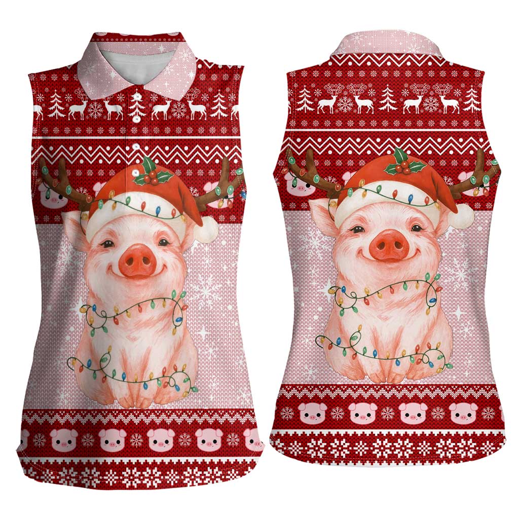 Lovely Pig Merry Christmas Women Sleeveless Polo Shirt Xmas Holiday Patterns - Wonder Print Shop