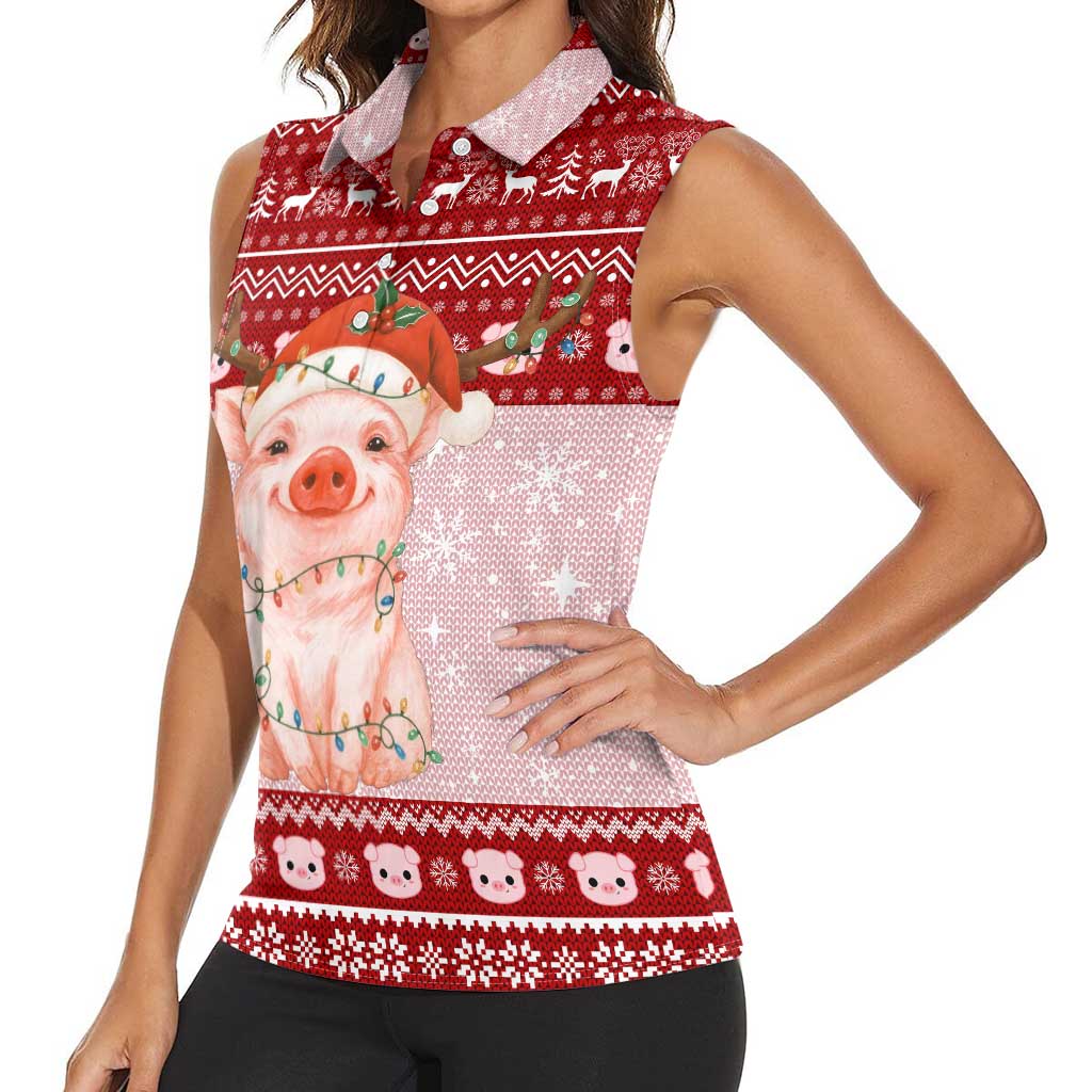 Lovely Pig Merry Christmas Women Sleeveless Polo Shirt Xmas Holiday Patterns - Wonder Print Shop
