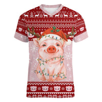 Lovely Pig Merry Christmas Women V-Neck T-Shirt Xmas Holiday Patterns - Wonder Print Shop