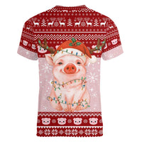Lovely Pig Merry Christmas Women V-Neck T-Shirt Xmas Holiday Patterns - Wonder Print Shop