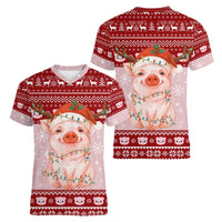 Lovely Pig Merry Christmas Women V-Neck T-Shirt Xmas Holiday Patterns - Wonder Print Shop