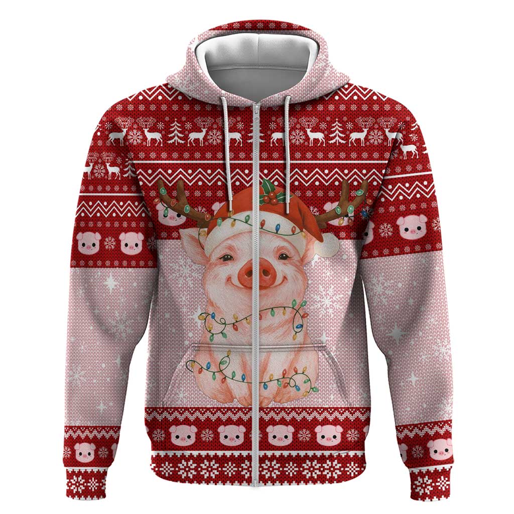 Lovely Pig Merry Christmas Zip Hoodie Xmas Holiday Patterns - Wonder Print Shop
