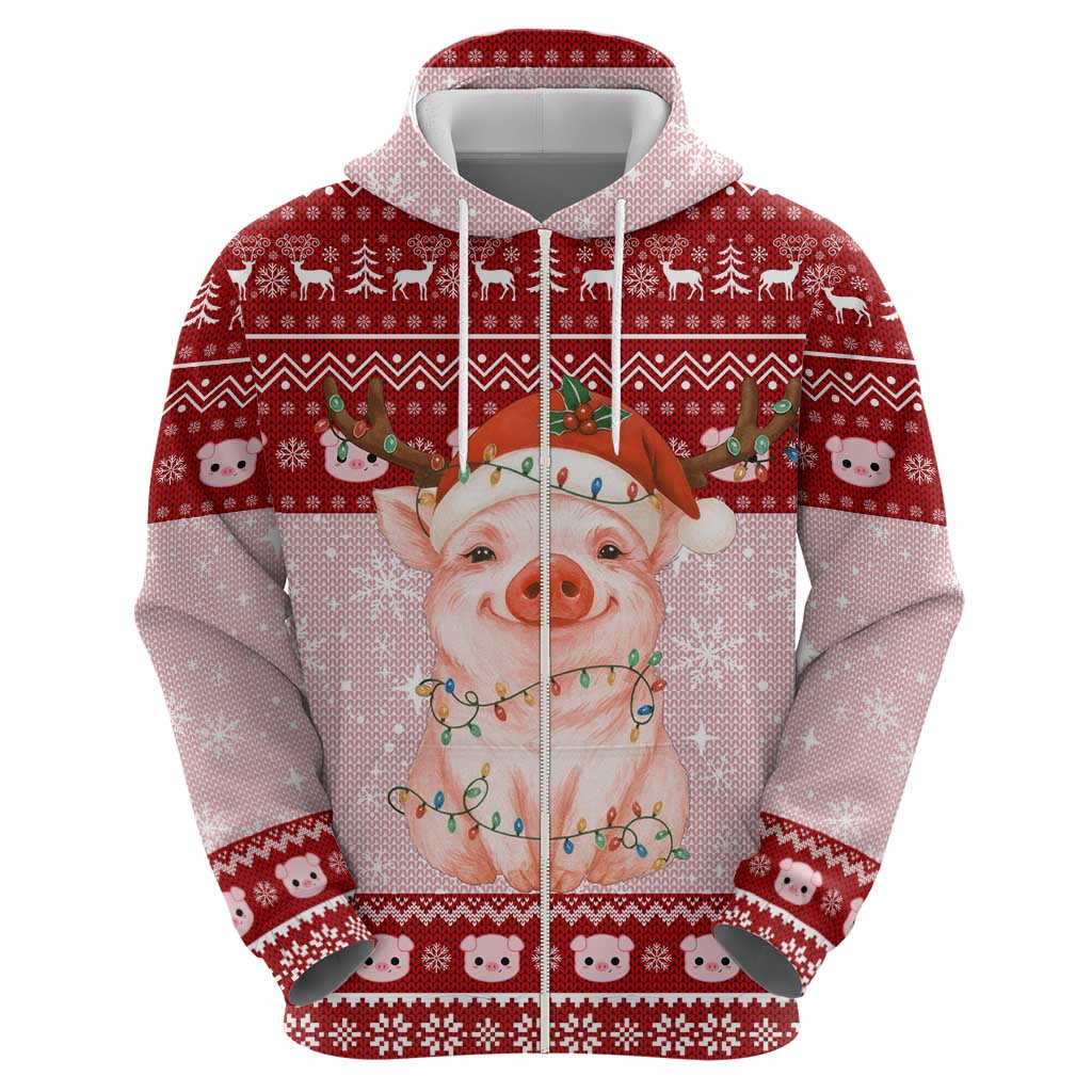 Lovely Pig Merry Christmas Zip Hoodie Xmas Holiday Patterns - Wonder Print Shop