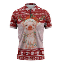 Lovely Pig Merry Christmas Zipper Polo Shirt Xmas Holiday Patterns - Wonder Print Shop
