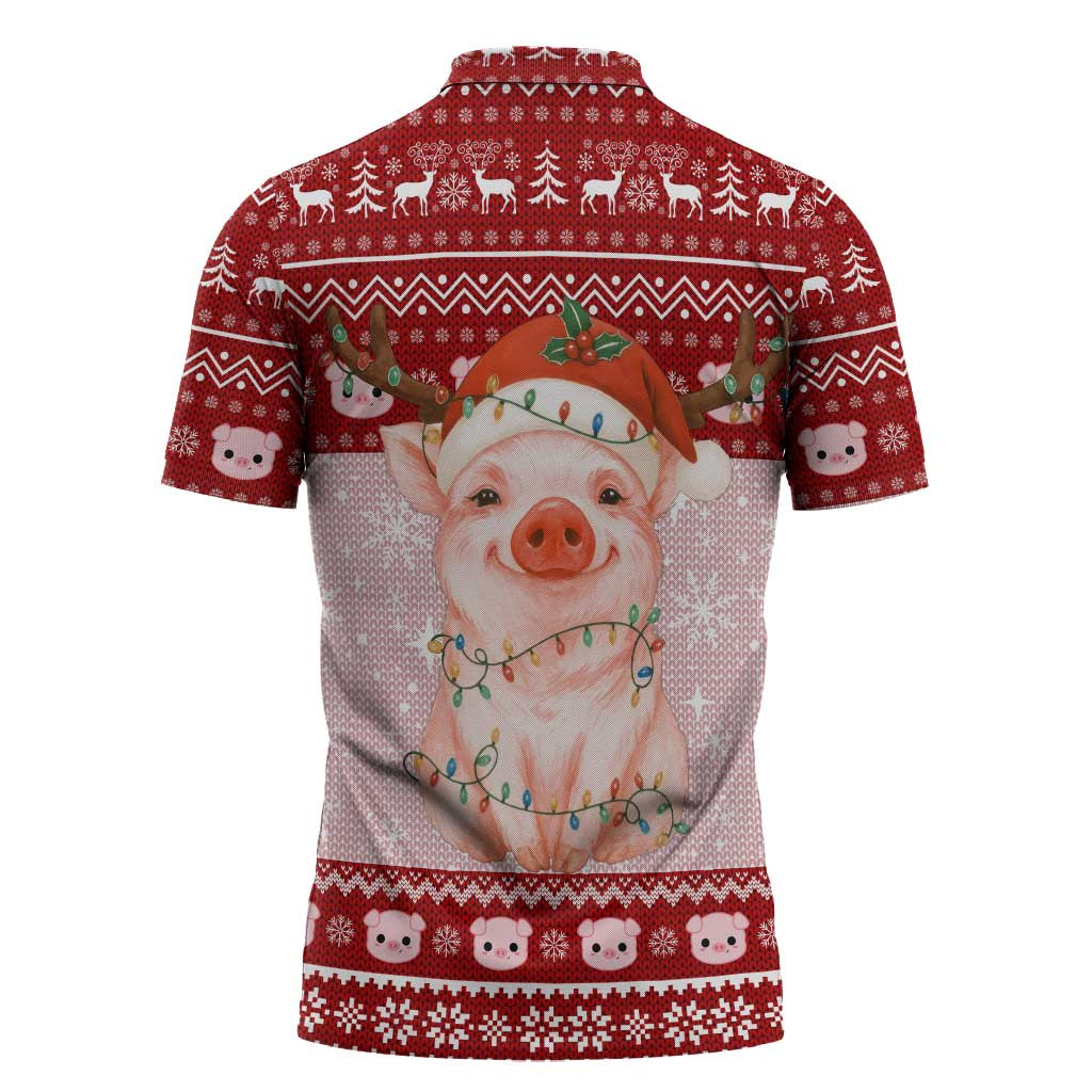 Lovely Pig Merry Christmas Zipper Polo Shirt Xmas Holiday Patterns - Wonder Print Shop