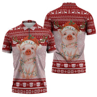 Lovely Pig Merry Christmas Zipper Polo Shirt Xmas Holiday Patterns - Wonder Print Shop