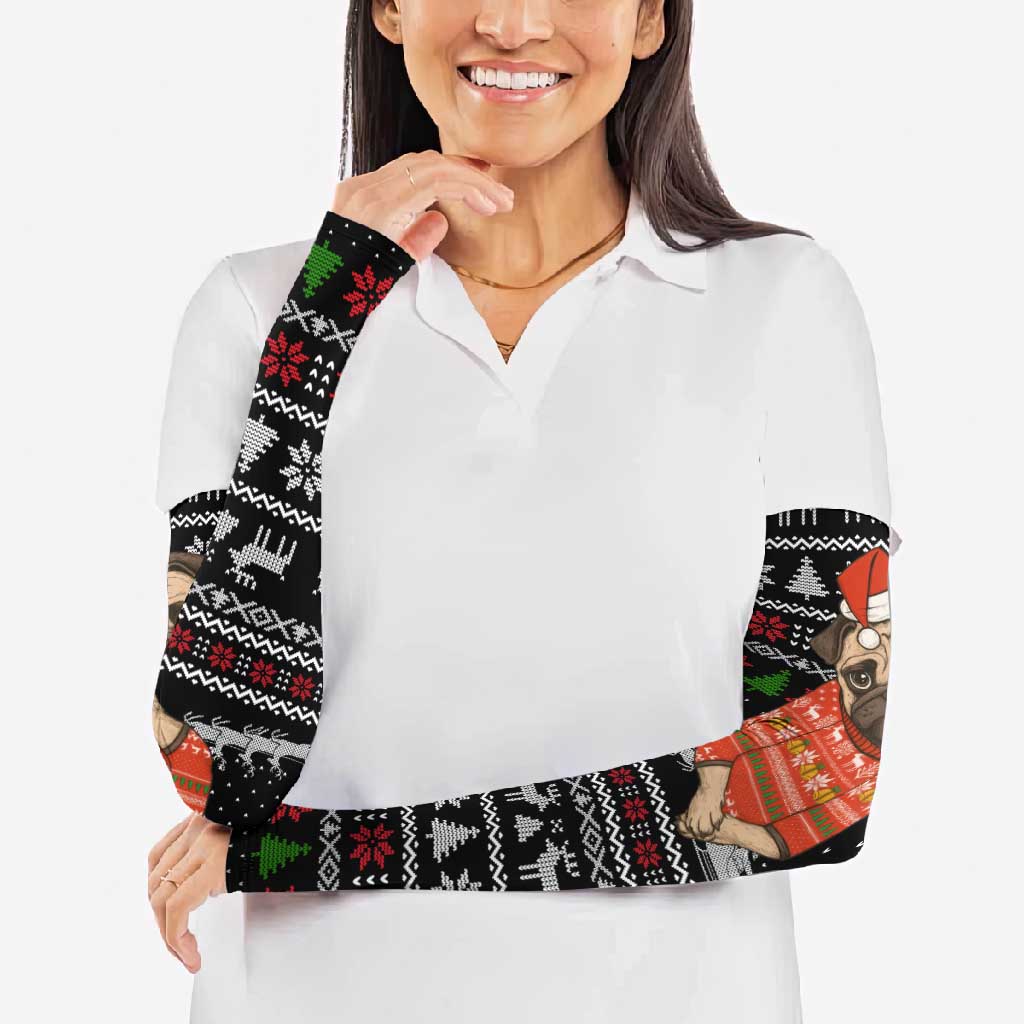 Lovely Pug Dog Christmas Arm Sleeves Xmas Holiday Patterns - Wonder Print Shop
