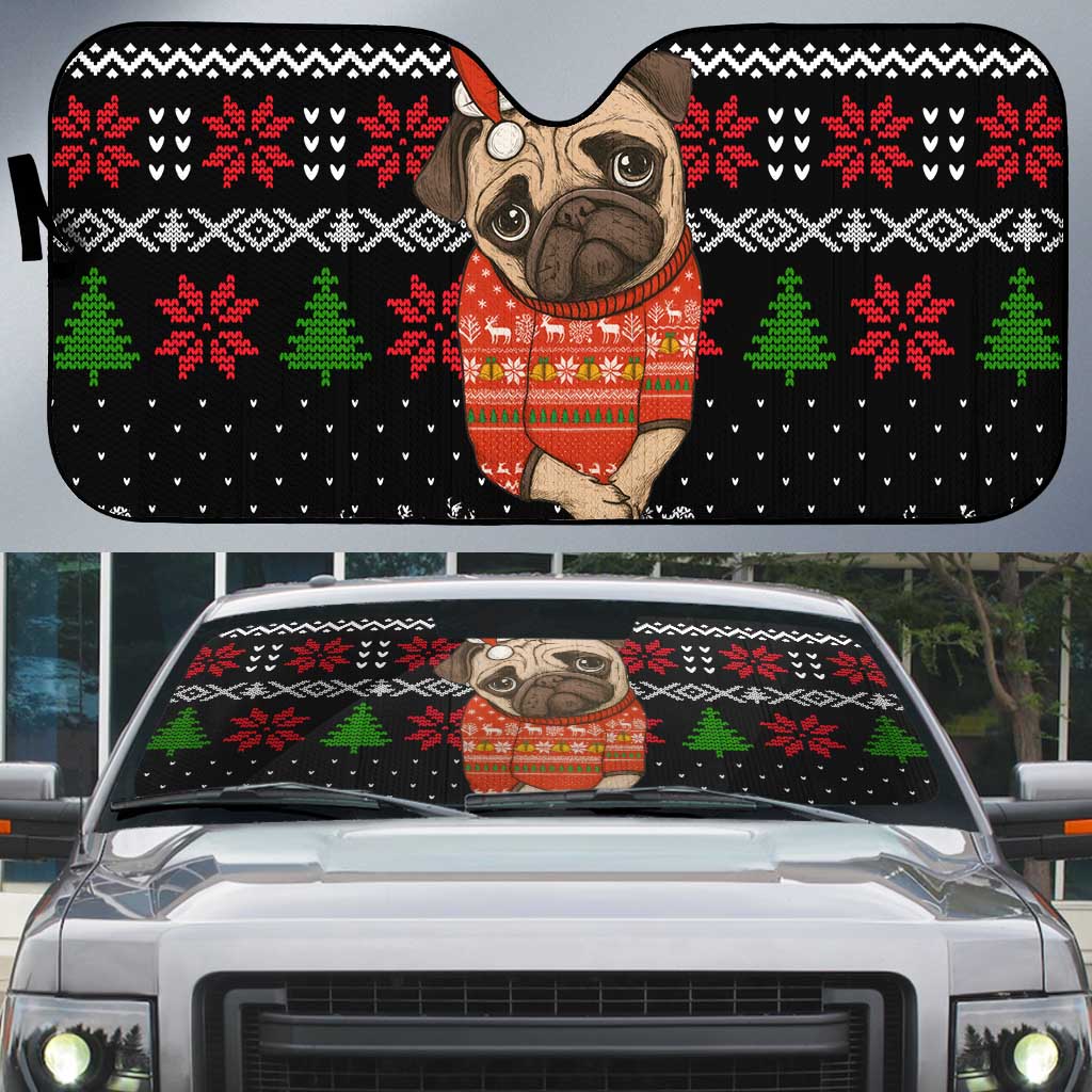 Lovely Pug Dog Christmas Auto Sun Shade Xmas Holiday Patterns - Wonder Print Shop