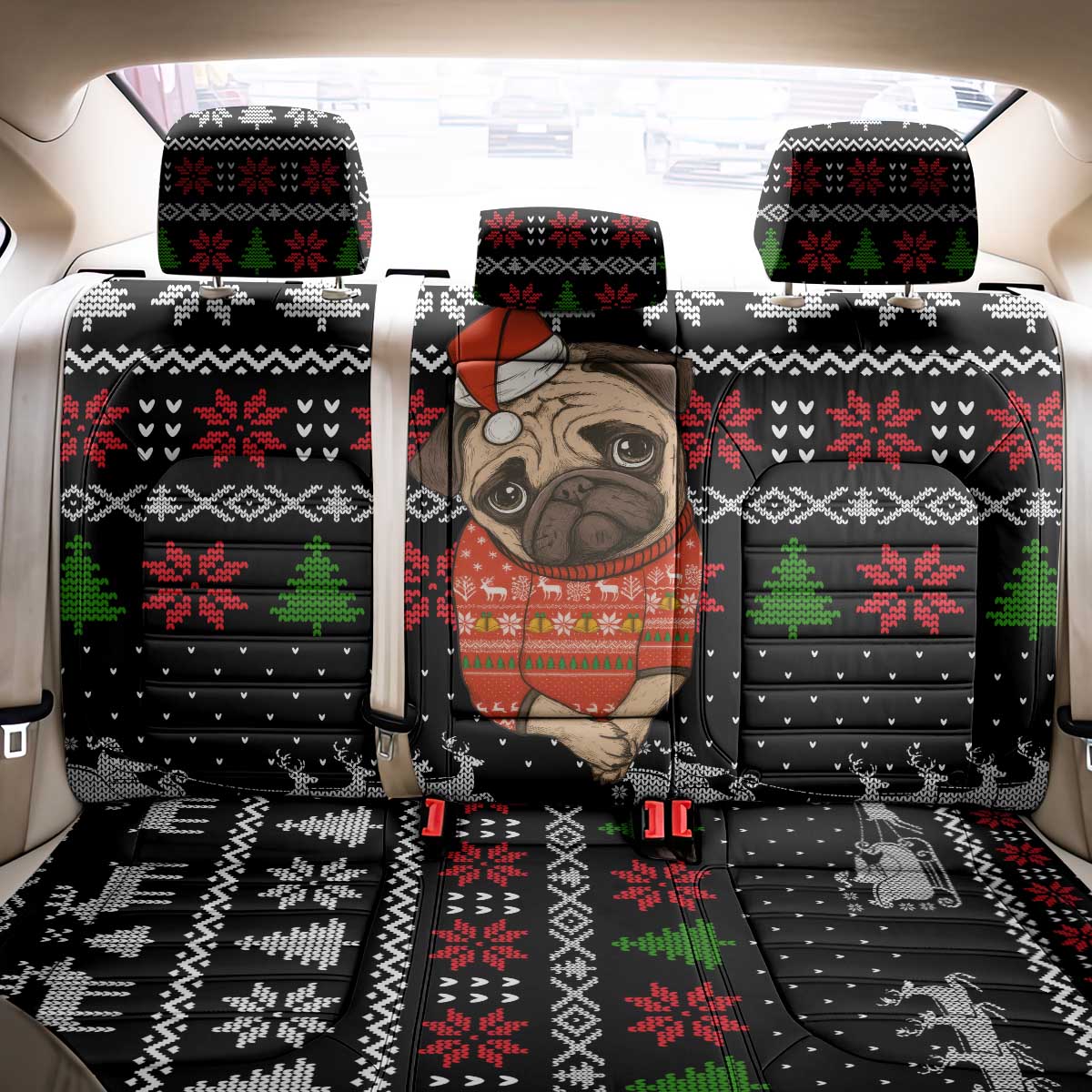 Lovely Pug Dog Christmas Back Car Seat Cover Xmas Holiday Patterns - Wonder Print Shop