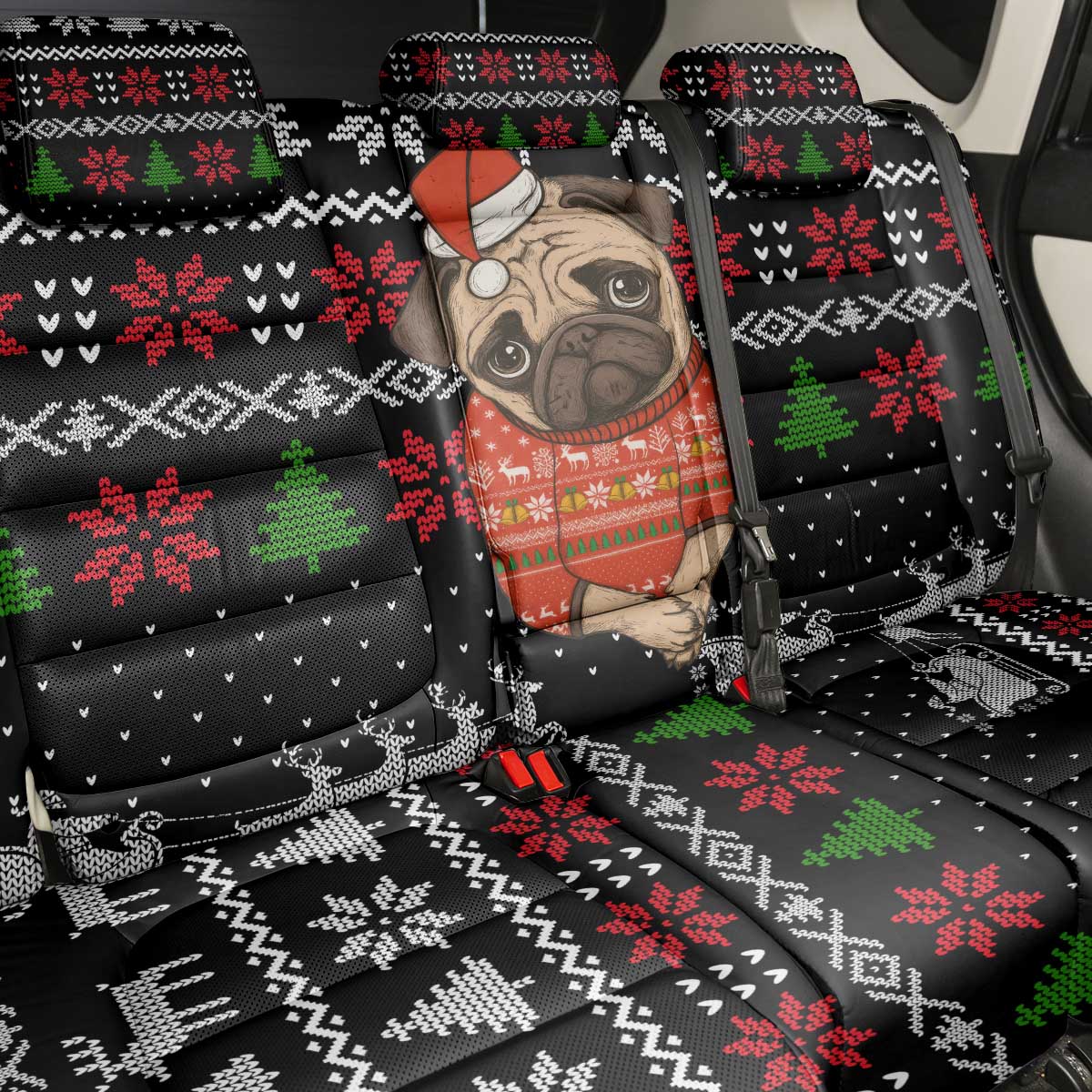 Lovely Pug Dog Christmas Back Car Seat Cover Xmas Holiday Patterns - Wonder Print Shop