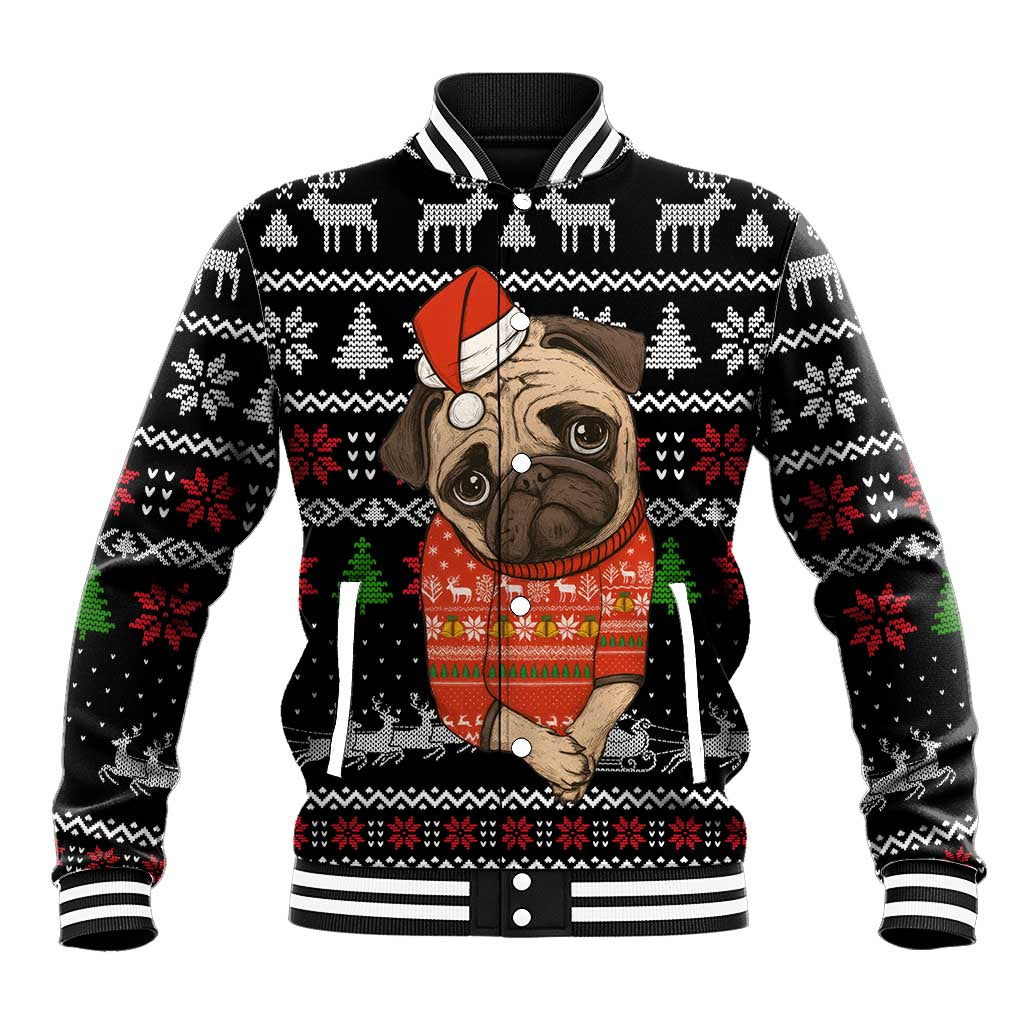 Lovely Pug Dog Christmas Baseball Jacket Xmas Holiday Patterns - Wonder Print Shop