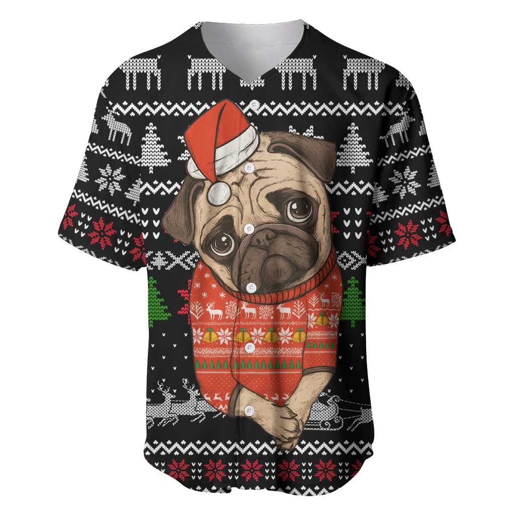 Lovely Pug Dog Christmas Baseball Jersey Xmas Holiday Patterns - Wonder Print Shop