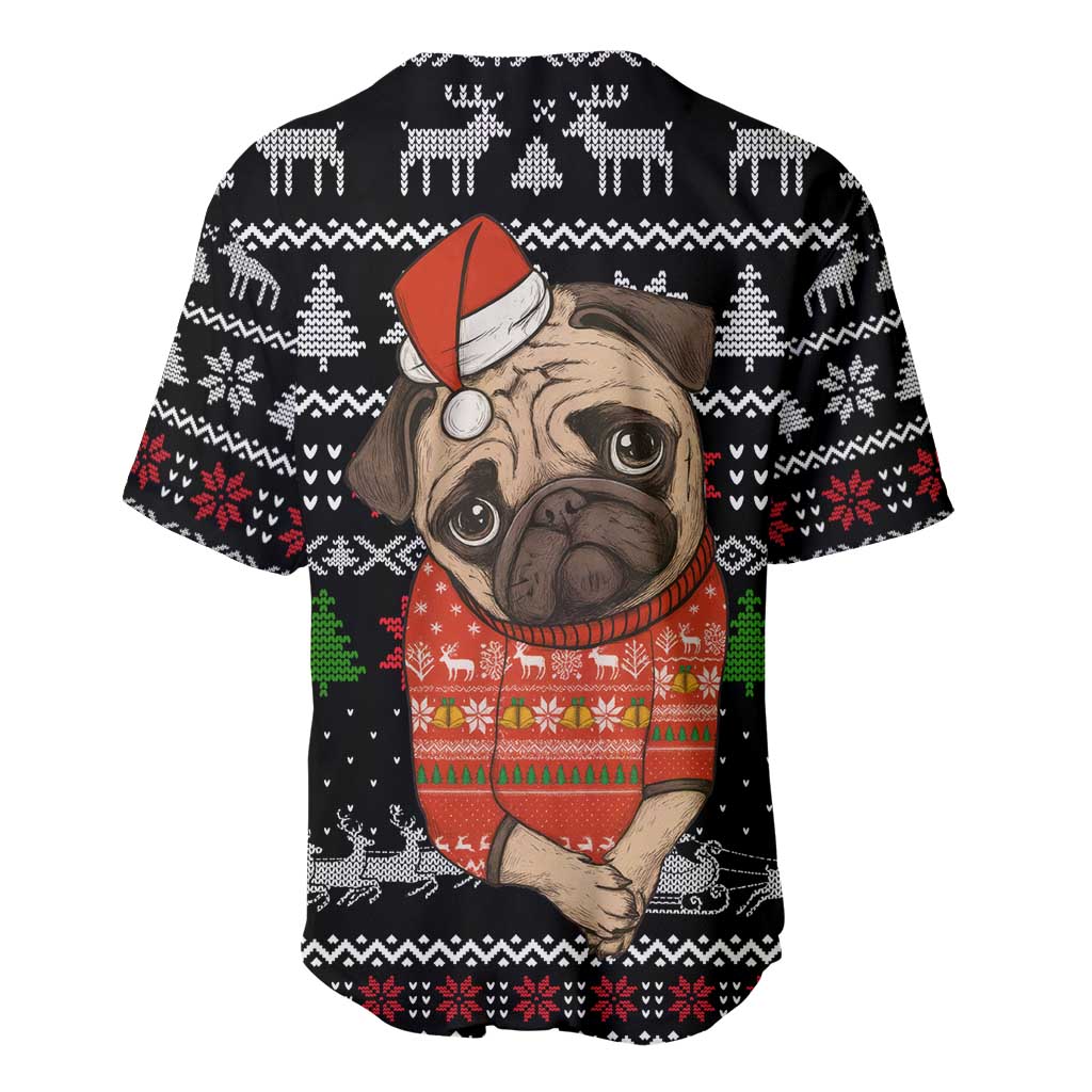 Lovely Pug Dog Christmas Baseball Jersey Xmas Holiday Patterns - Wonder Print Shop
