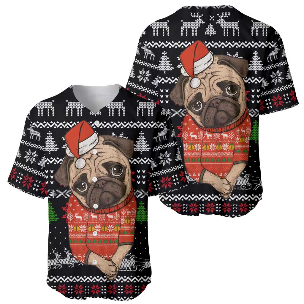 Lovely Pug Dog Christmas Baseball Jersey Xmas Holiday Patterns - Wonder Print Shop