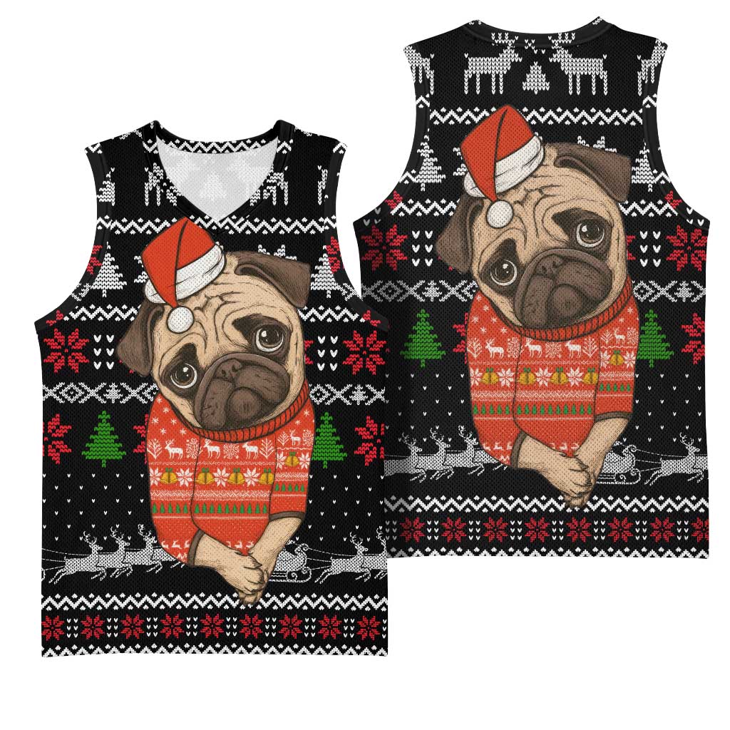 Lovely Pug Dog Christmas Basketball Jersey Xmas Holiday Patterns - Wonder Print Shop