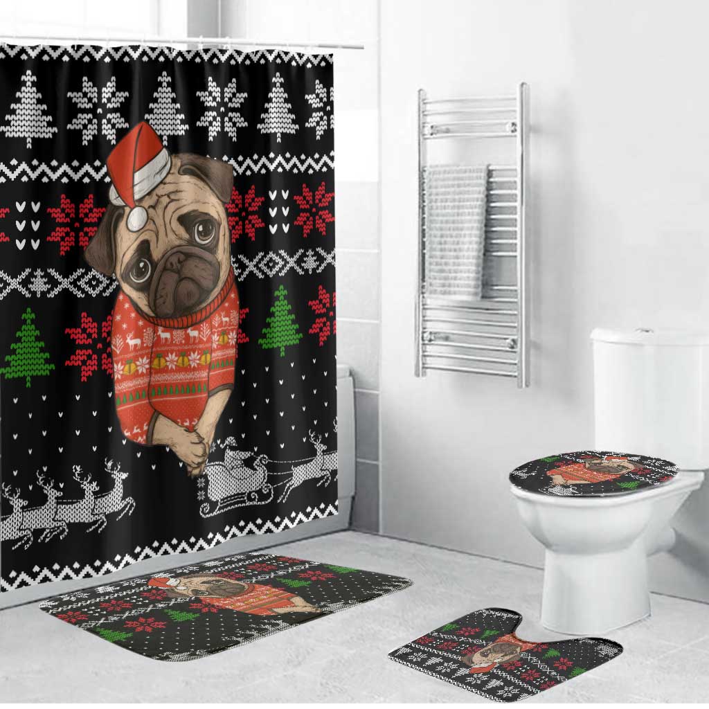 Lovely Pug Dog Christmas Bathroom Set Xmas Holiday Patterns - Wonder Print Shop