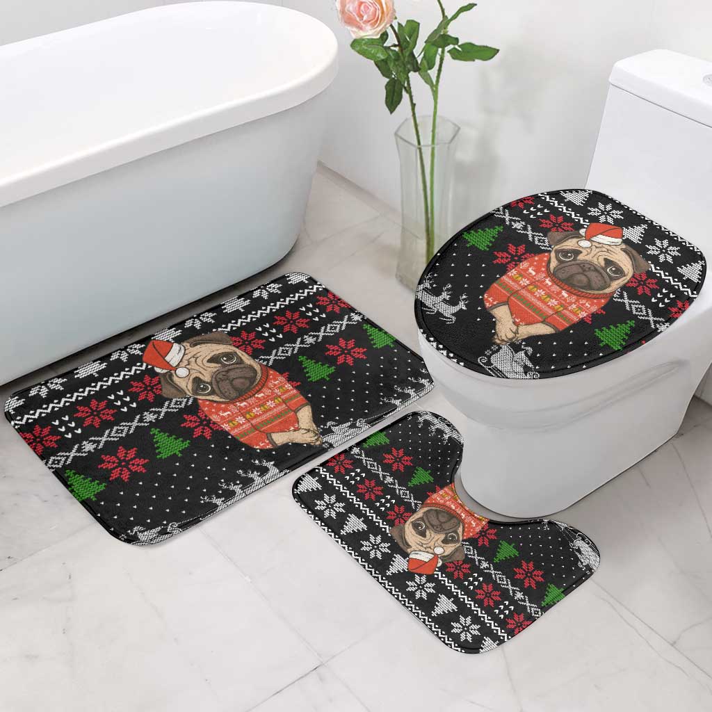 Lovely Pug Dog Christmas Bathroom Set Xmas Holiday Patterns - Wonder Print Shop