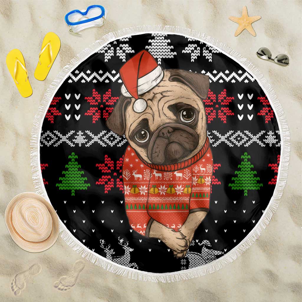 Lovely Pug Dog Christmas Beach Blanket Xmas Holiday Patterns - Wonder Print Shop
