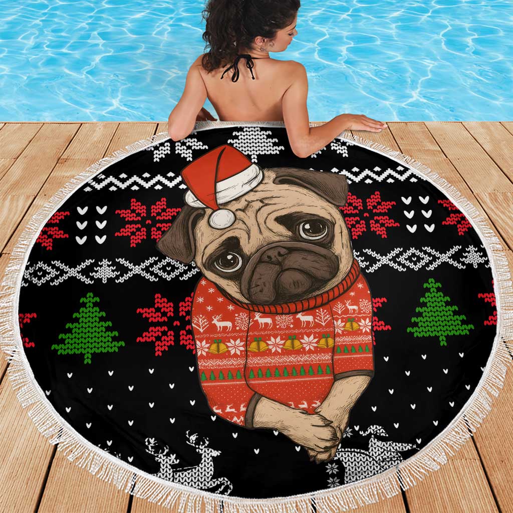 Lovely Pug Dog Christmas Beach Blanket Xmas Holiday Patterns - Wonder Print Shop
