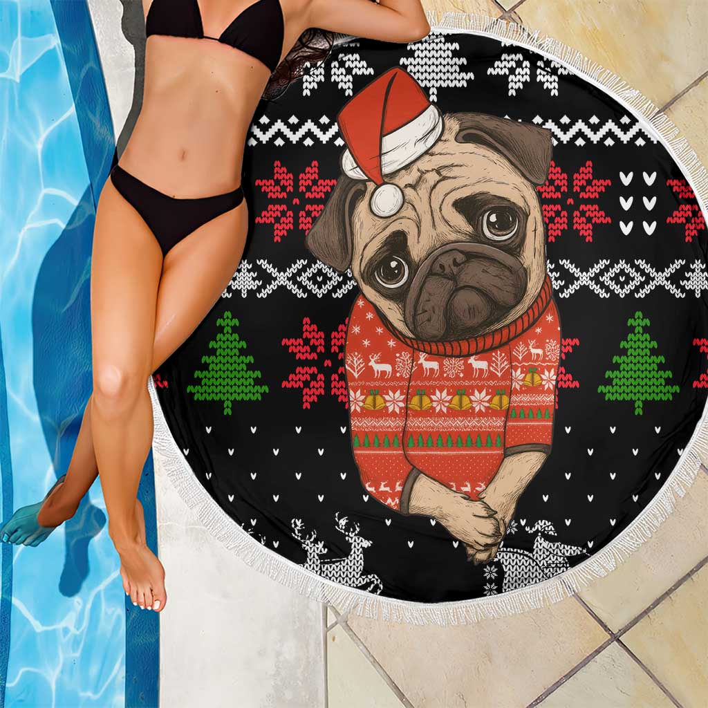Lovely Pug Dog Christmas Beach Blanket Xmas Holiday Patterns - Wonder Print Shop