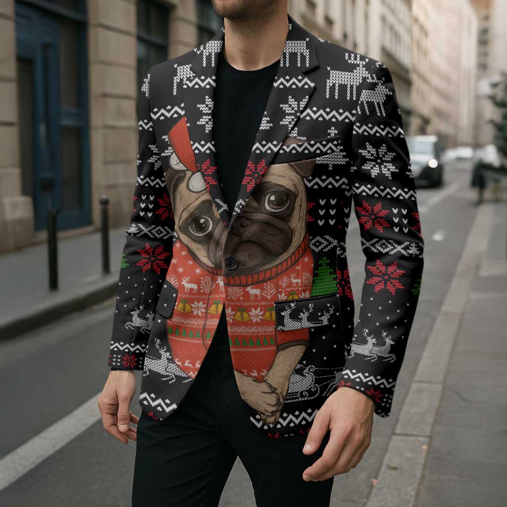 Lovely Pug Dog Christmas Blazer Xmas Holiday Patterns - Wonder Print Shop