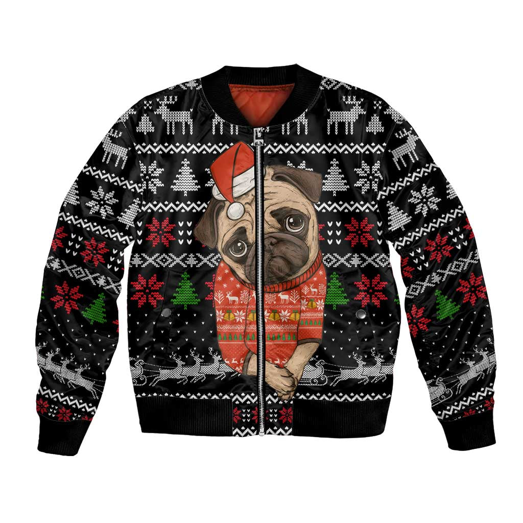 Lovely Pug Dog Christmas Bomber Jacket Xmas Holiday Patterns - Wonder Print Shop