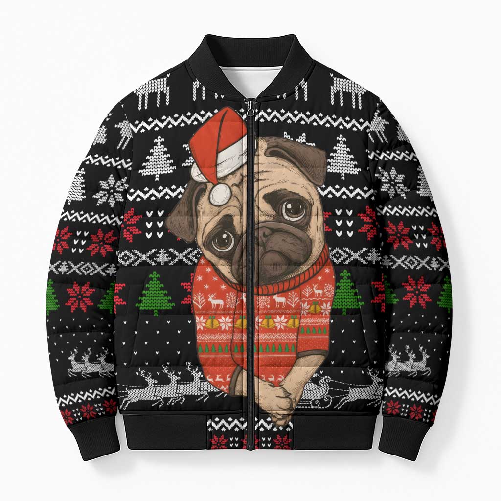 Lovely Pug Dog Christmas Bomber Puffer Jacket Xmas Holiday Patterns - Wonder Print Shop