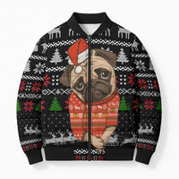 Lovely Pug Dog Christmas Bomber Puffer Jacket Xmas Holiday Patterns - Wonder Print Shop