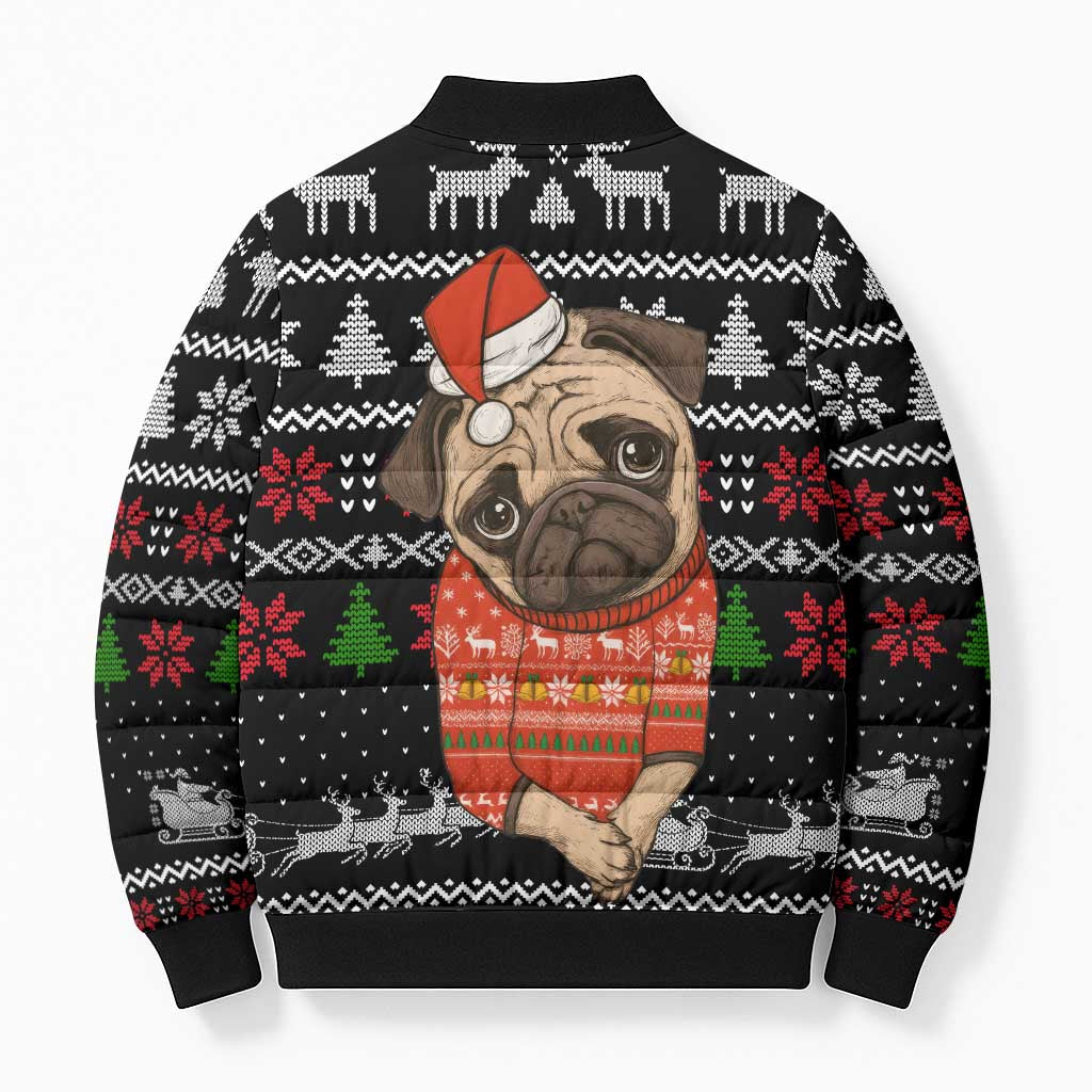 Lovely Pug Dog Christmas Bomber Puffer Jacket Xmas Holiday Patterns - Wonder Print Shop