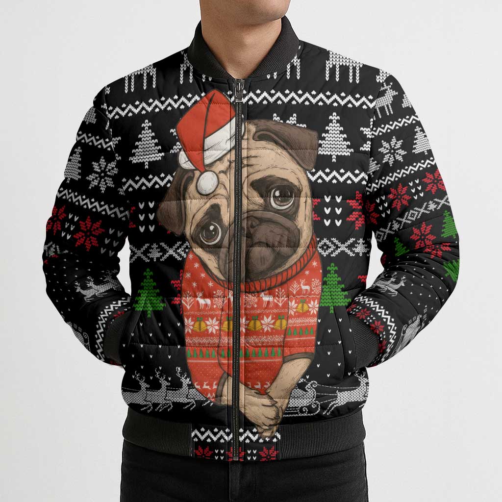 Lovely Pug Dog Christmas Bomber Puffer Jacket Xmas Holiday Patterns - Wonder Print Shop