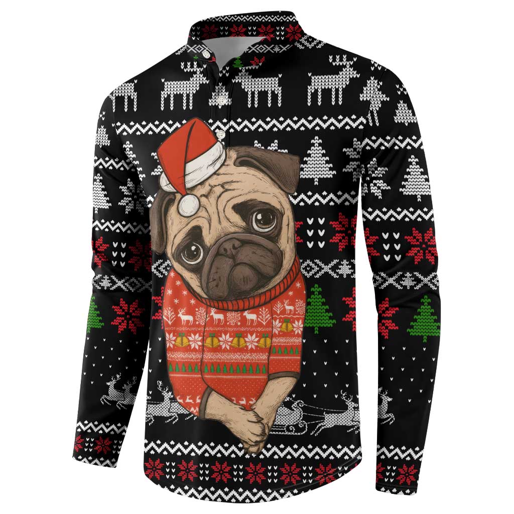 Lovely Pug Dog Christmas Button Sweatshirt Xmas Holiday Patterns - Wonder Print Shop