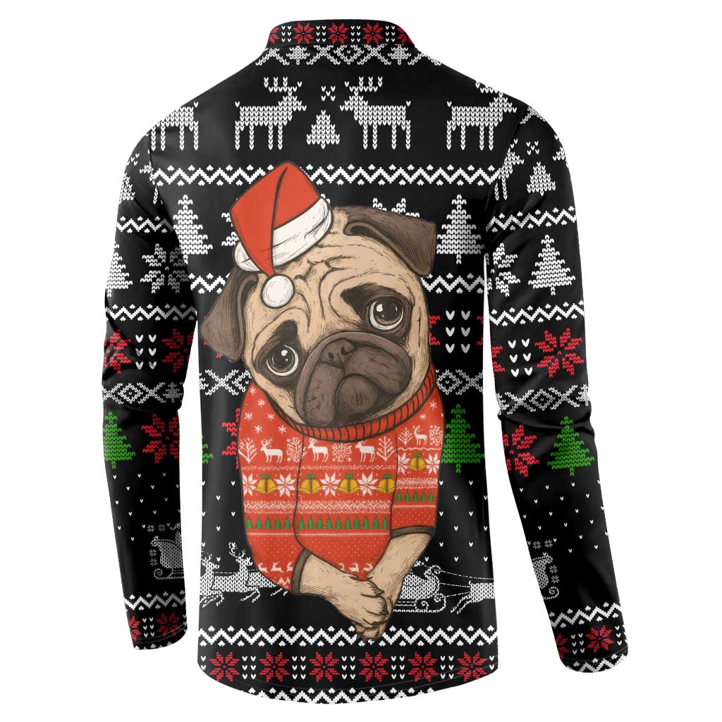 Lovely Pug Dog Christmas Button Sweatshirt Xmas Holiday Patterns - Wonder Print Shop