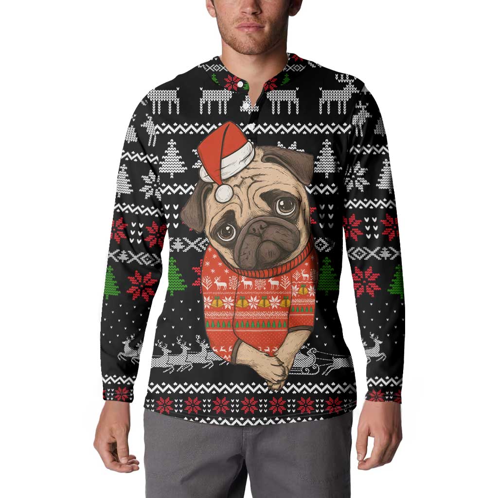 Lovely Pug Dog Christmas Button Sweatshirt Xmas Holiday Patterns - Wonder Print Shop